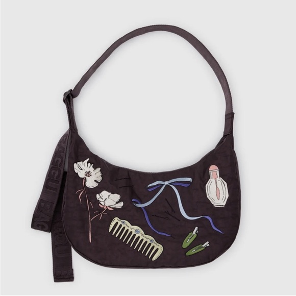 Baggu medium nylon crescent bag embroidered Embroidered Get Ready With Me - Picture 1 of 4